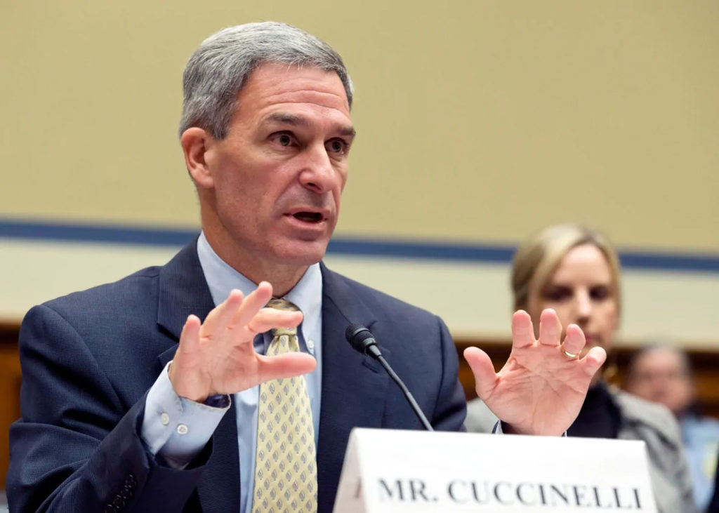 Ken Cuccinelli, acting director for the U.S. Citizenship and Immigration Services, U.S. Department of Homeland Security, testifies on Capitol Hill in Washington in 2019. 'Some people may find it ironic, but the largest excluded group are Canadians. It is Canadians who had travelled to China in the previous two weeks,' Cuccinelli told U.S. lawmakers on Thursday
