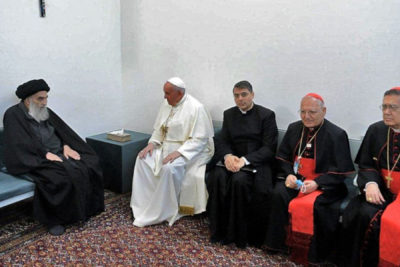 پاپ فرانسیس با آیت‌الله علی سیستانی در نجف دیدار کرد