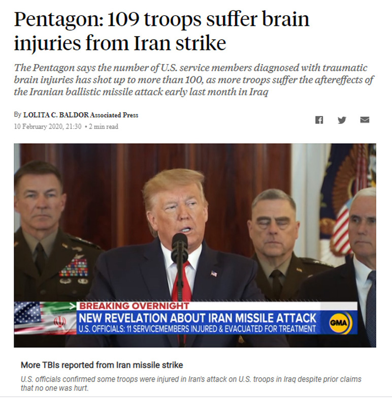 109 troops suffer brain injuries from Iran strike