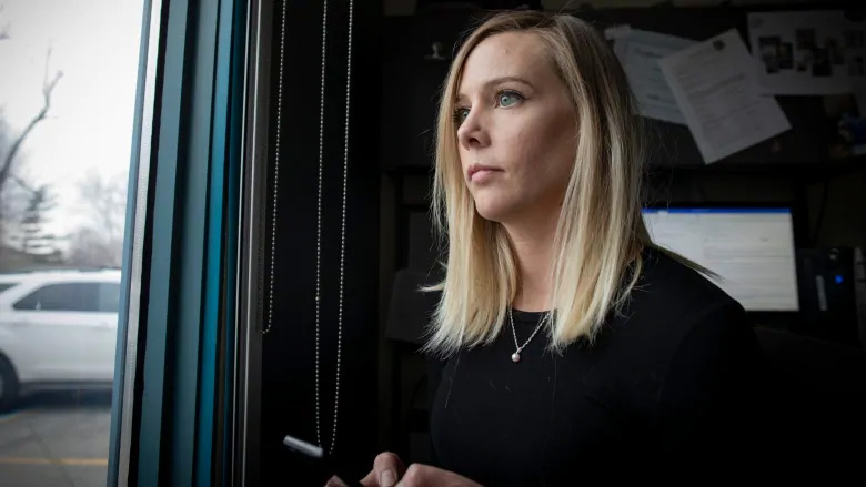 Karly Church is a human trafficking survivor who works in collaboration with the Durham Regional Police Service Human Trafficking Unit, going with them on operations to help council and support people trapped in the sex trade. (Evan Mitsui/CBC)