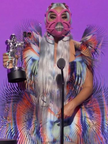 Lady Gaga wore a rainbow dress by Iris Van Herpen to collect her first award-via REUTERS