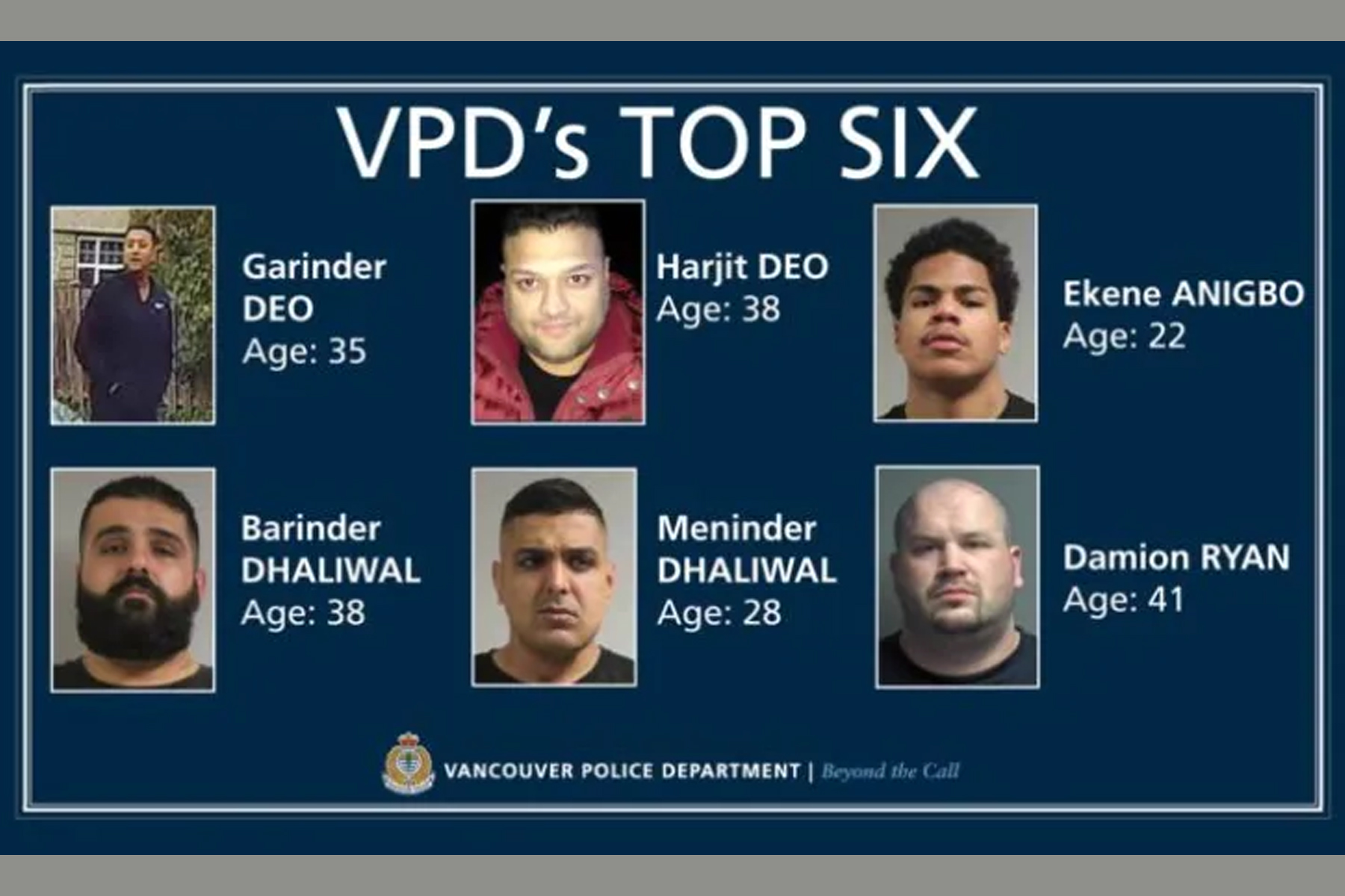 پلیس ونکوور می‌گوید این 6 تبهکار، امنیت عمومی را در معرض خطر قابل‌ توجهی قرار داده‌اند