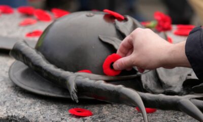 A poppy is placed on the Tomb of The Unknown Soldier following a Remembrance Day ceremony at the National War Memorial in Ottawa on Monday Nov. 11, 2019. THE CANADIAN PRESS/Sean Kilpatrick