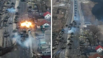 یک ستون از کاروان نظامی روسیه در مسیر کی‌یف در شبیخون اوکراینی‌ها نابود شد