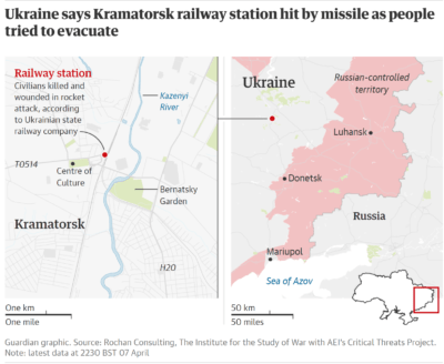 روی موشک های روسی شلیک شده به ایستگاه راه آهن کراماتورسک نوشته شده «برای کودکان»