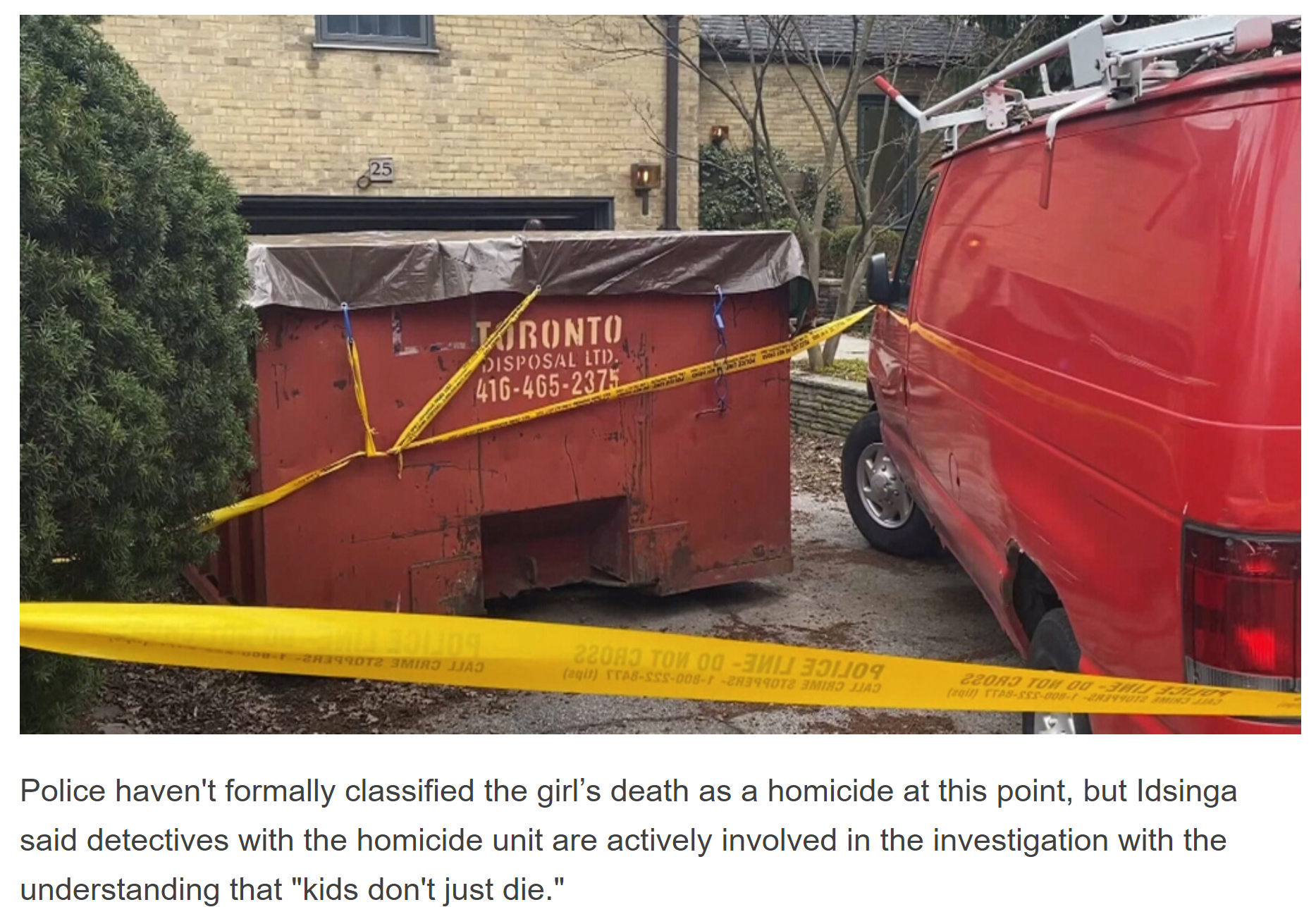پلیس گفت بقایای انسانی پیدا شده در زباله دانی تورنتو متعلق به یک دختر بچه است