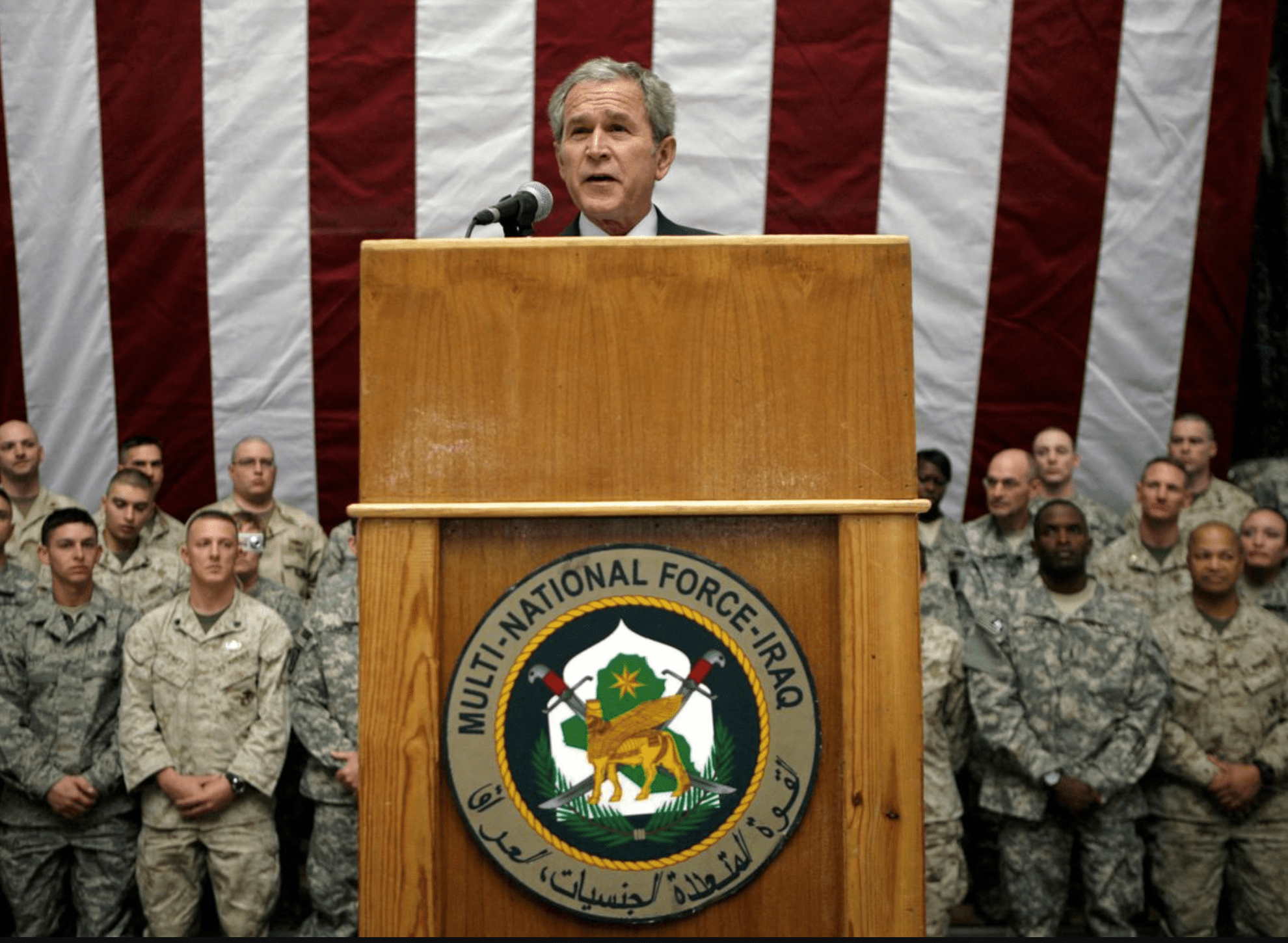 منظورم اوکراین بود : جورج بوش رئیس جمهور سابق ایالات متحده آمریکا حمله به عراق را «وحشیانه» خواند